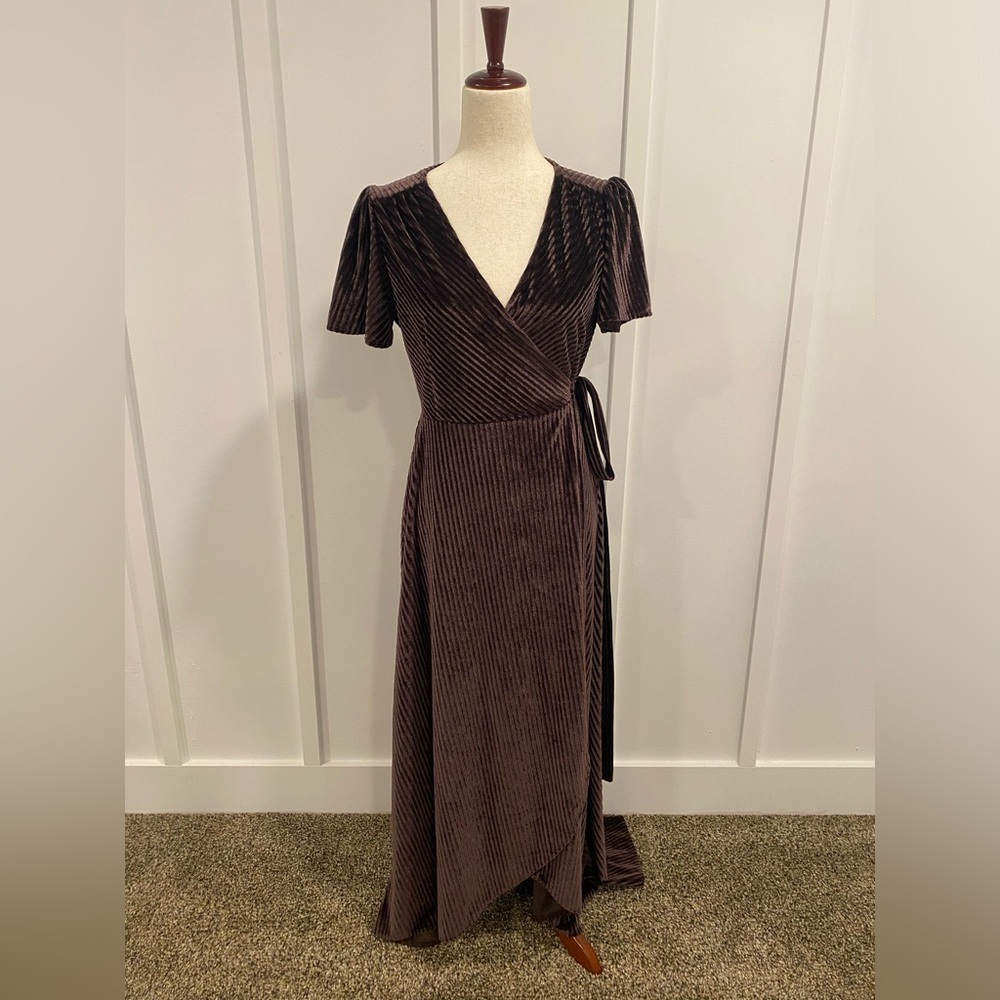 Baltic Born Andi Ribbed Velvet Wrap Maxi Dress szM